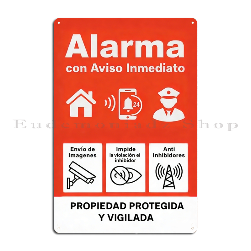 Home Security With Alarm - Винтажная металлическая табличка-постер «Ретро система сигнализации