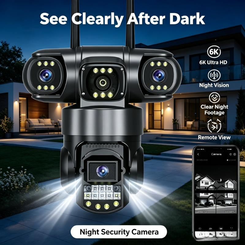 Home Yard Security Cameras - Трехобъективная 4G Wi-Fi камера видеонаблюдения с