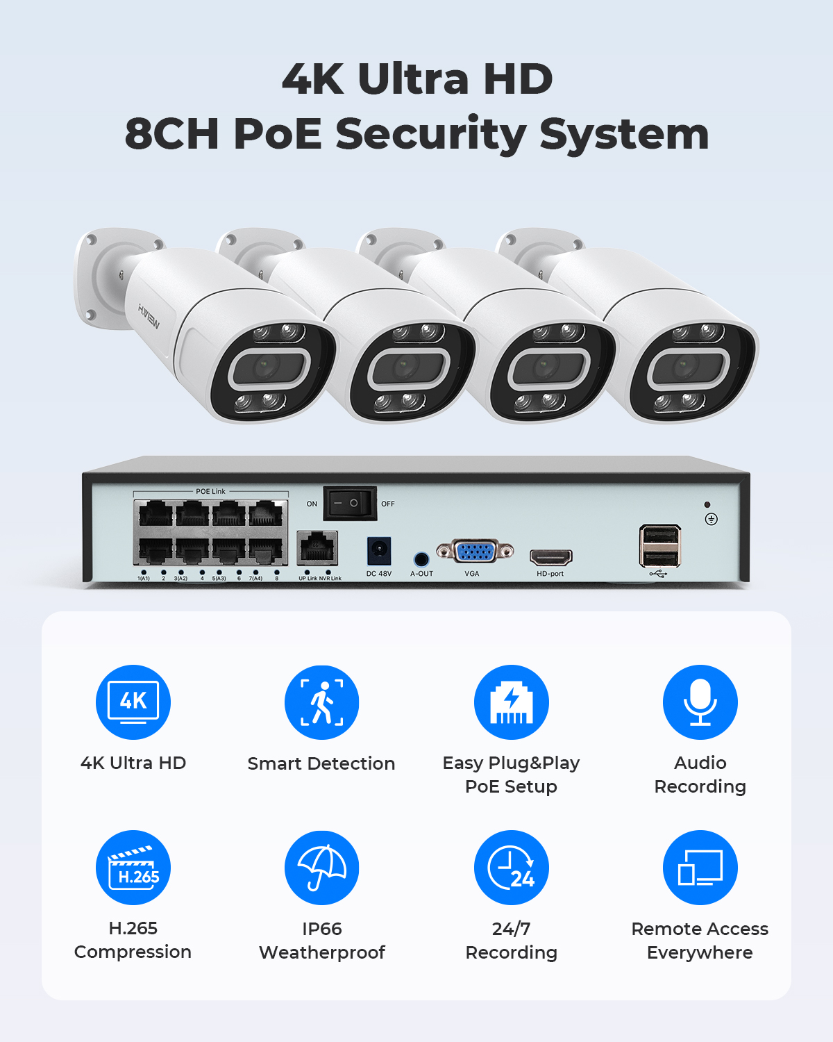 H.View 4K 5Мп 8Мп PoE система  – обзор и цена Home Security News